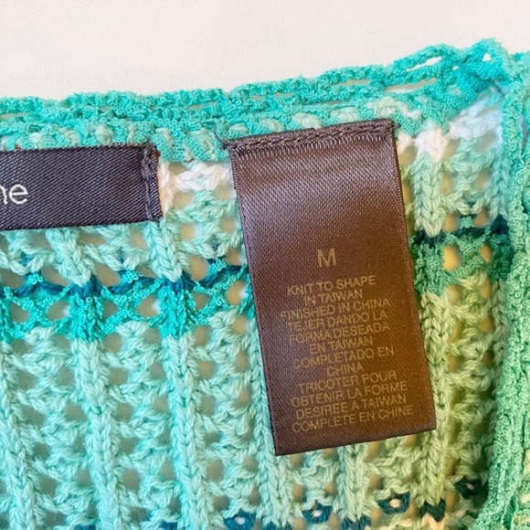 Liz Claiborne Womens Open Knit Blouse Sz M Green Stripes V-Neck 3/4 Sleeve - Picture 3 of 9